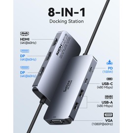 USB C Docking Station Dual Displayport, USB C Hub 2 DP, USB C Dock Dual Monitor with Displayport, HDMI, VGA, PD Charging, USB A&C 2.0 Ports Multi Monitors Adapter for Dell/HP/Lenovo Laptops