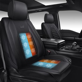 CAR PASS 2Pcs Cooling car seat Covers Nappa Leather, 3-Speed Ventilated seat Cushion Front Seats for Summer, 12-24V All Season Universal Fit for Sedan SUV Truck, Upgraded Perforated Leatherette Black