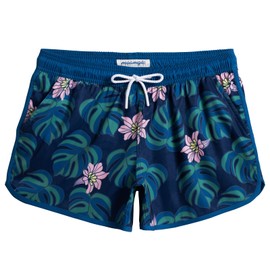 MaaMgic Swimming Shorts Women's Shorts with Mesh Pocket Quick-Drying Hot Pants Breathable Sports Shorts, Pink Flowers- Navy Leaves