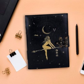 OVERDOSE Celestial Sun & moon Handmade vintage leather journal • Deckle edge paper, Blank spell book of shadows grimoire journal Moon Phase Totem Talisman Prints - 6x8 inches|15x20 cm|A5