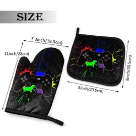 Abucaky Video Game Joystick Oven Mitts and Pot Holders Insulated Gloves & Kitchen Counter Safe Mats for Cooking BBQ Baking Grilling (2-Piece Set)