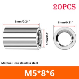Ctyjia M5x8mm Round Connector Nuts, 6mm Length Female Threaded Rod, 304 Stainless Steel Coupling Nut for Bracket, Mechanical, Construction, 20 PCS