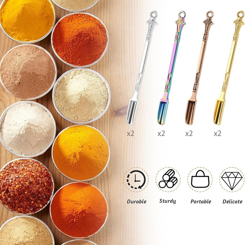 Mini Spoons, Set of 8, for Measuring Spices, Glitter Powder,