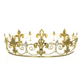 Men's Full King's Crown for Theather Prom Party - Clear Crystals Gold Plating T436