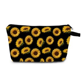 MoCaliduccious Sunflower Print Cosmetic Bag for Women Travel Accessories Gifts Travel Small Portable Makeup Organizer with Black Zipper