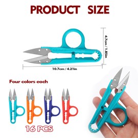16 Pieces Fabric Scissors - High Quality Thread Scissors with Sharp Stainless Steel Blade and Soft Handles - Ideal for Sewing, Crafts and DIY