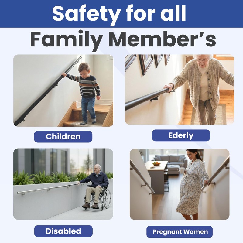 4FT Aluminum Handrail Kit for Indoor/Outdoor Stairs – (2–18 FT