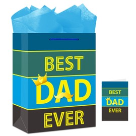 Fsaoor 13" Fathers Day Gift Bag Large Best Dad Ever Gift Bag with Tissue Paper Fathers Day Bag with Handles Happy Father's Day Gift Bag for Men Dad Stepdad Husband Grandpa Birthday Valentine's Day