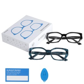 LEMASOYE 2 Packs Ladies Men's Blue Light Reading Glasses Lightweight Anti-Eye Fatigue Computer Fashion Glasses (Black + Blue Horizontal Stripe, 2, x)