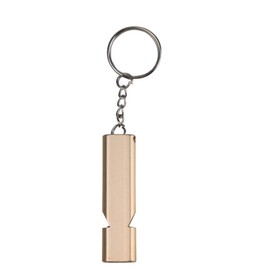 QUINTRA 2 Pieces Flat Aluminium Double Frequency Whistle Double Tube Outdoor Life-Saving Whistle Equipment EDC Tools Survival Water Purifier (Gold, One Size)