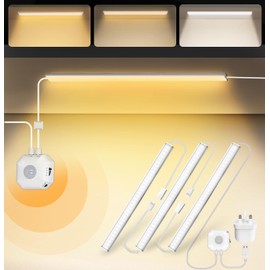 MATICOD Under Cupboard Kitchen Lights, 3 Colors Motion Sensor Lights Indoor Under Cabinet Kitchen Lights with Warm White Cold White Daylight, Under Counter Lights Wardrobe Lights Cupboard Lights