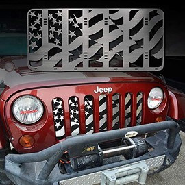 Jeep Front Grille Insert for Jeep Wrangler JK 2007-18, American Flag Style | Brushed Stainless Steel