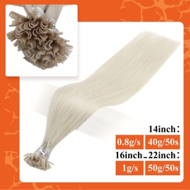 Full Shine U Tip Hair Extensions Color 1000 White Blonde Fusion Keratin U Tip Hair 18 Inch Straight Brazilian Hair Extensions for Women