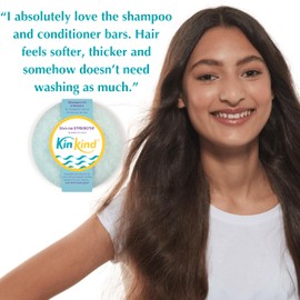 KinKind Give me strength! shampoo bar and conditioner starter kit with soap dish, volume for fine and flat hair, rosemary oil and wheat germ oil, vegan, made in the UK.
