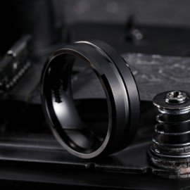 King Will Classic Tungsten Carbide Wedding Band for Men - Black Ribbed Center Wedding Band for Men, Comfort Fit, Suitable for Daily Wear, Size N to Z, Non-precious metal, No Gemstone