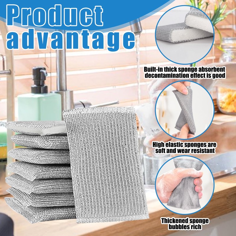 8-Pack Non-Scratch Scouring Pads – Reusable Kitchen Sponges for Dish