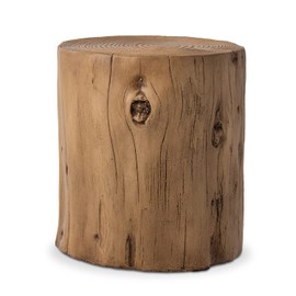 COSIEST Outdoor End Table Light Oak Colored Faux Wood, Hand-Painted Wood Stump Stool, Ottoman or Plant Stand, Deck or Garden
