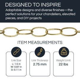 RCH Hardware CH-S56-12-WHT-3 | 10 Gauge Decorative Solid Steel Standard Link Fixture Chain | 3 Foot Increments |White Finish