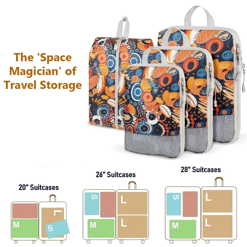 4-Piece Compression Packing Cubes - Polyester Luggage Organizer Set, Breathable