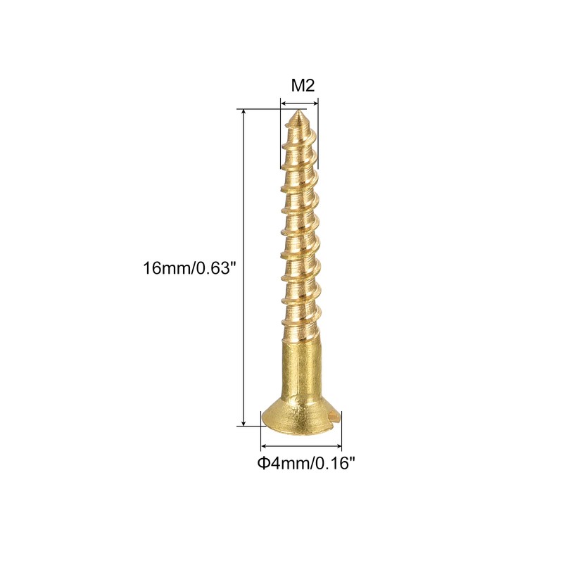sourcing map Wood Screws M2 x 16mm Slotted Flat Head