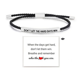 LIU JUN Remember Who The F You Are Motivational Tube Bracelet For Women, Adjustable Hand Bradied Wrap Stainless Steel To My Daughter/Best Friend Inspirational Gifts Jewelry, Medium, Stainless Steel,