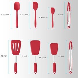 Silicone Spatulas Set Turners Tongs Cooking Utensils Set High Heat Resistant Kitchen Scraper Spatulas for Cooking Mixing Baking BPA Free Dishwasher Safe, Red