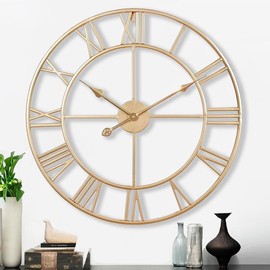 30 Inch Large Wall Clock Modern, Oversized Roman Numeral Decorative Black Metal Wall Clock for Living Room Decor - Colour: Champagne Gold, Size: 30 Inch