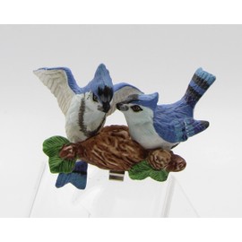 Fine Porcelain Double Blue Jay Birds Clip-On Figurine Set of 2 (2 Pieces Set), 3-1/2" L