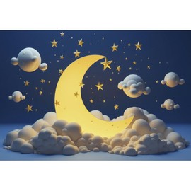 Leyiyi 7x5ft 3D Moon Stars Backdrop White Clouds Blue Sky background for Boys 1st Birthday Party Baby Shower Decoration Twinkle Twinkle Little Star Newborn Baby Portrait Photoshoot Photo Booth Prop