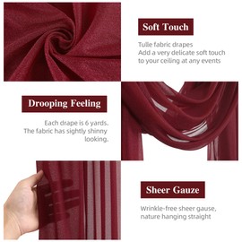 Wedding Arch Draping Fabric, 1 Panel Burgundy Sheer Backdrop Curtain Tulle Fabric Drapery for Arbor Wedding Archway Ceremony Party Ceiling Decor Backdrop