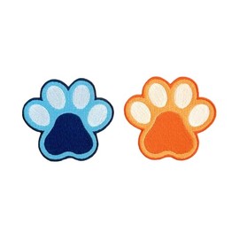 Monuva - 2PC Blue and Orange Dog Paw Print Embroidered Applique Patch (Iron On or Sew On) for Clothing, Backpacks, Hats