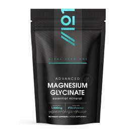 Magnesium Glycinate 1500mg with BioPerine® – Supports The Nervous System - Reduces Tiredness and Fatigue - 90 Vegan Capsules (45 Days Supply) - Resealable and Recyclable Pouch - by Alpha01