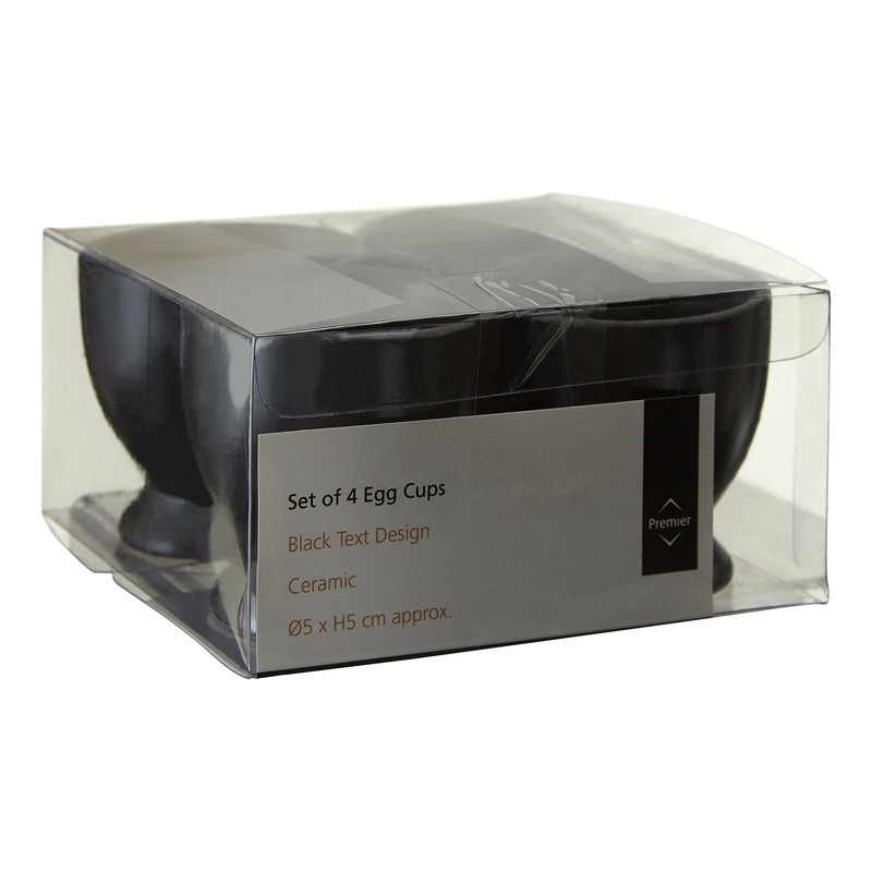 Premier Housewares Text Egg Cups - Black, Set of 4