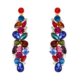 EVER FAITH Tear Drop Flower Cluster Dangle Earrings Multicolor Austrian Crystals Gold-Tone