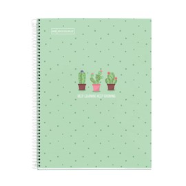 Miquelrius - A4 Notebook, 1 Colour Strip, 80 Sheets 7mm Horizontal Ruled, 90g Paper, 4 Holes, Hard Laminated Cover, Mint Cactus