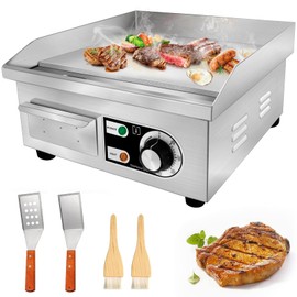 ExGizmo 14" Commercial Electric Griddle,Electric Countertop Flat Top Griddle,110V 1500W Electric Flat Top Grill,Non-Stick Restaurant Teppanyaki Stainless Steel Grill,Adjustable Temperature Control