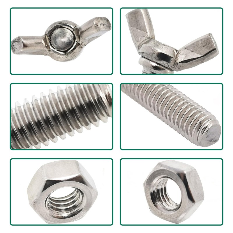 6sets M6x25mm Stainless Steel Wing Butterfly Screws Bolts with Hex