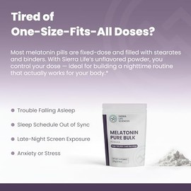 Melatonina | Polvo natural para ayudar al sueño a granel | Dosis personalizada de 2 mg - 5 mg de reemplazo de cápsulas (0.71 oz - 10,000 dosis)