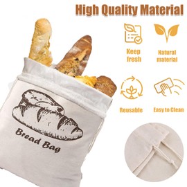 Linen Bread Bags for Homemade Bread 2 Pack 17.7" x 11.8" Natural Unbleached Reusable Bread Storage Container Food Storage Bag - KAMHBE