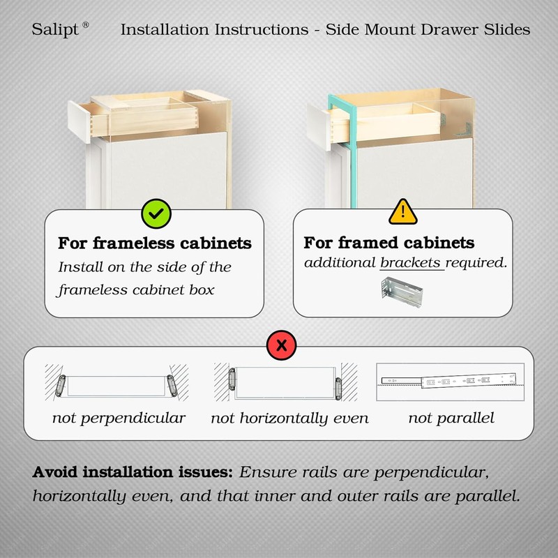 Salipt 12 inch Soft Close Drawer Slides Set 6-Pairs (12