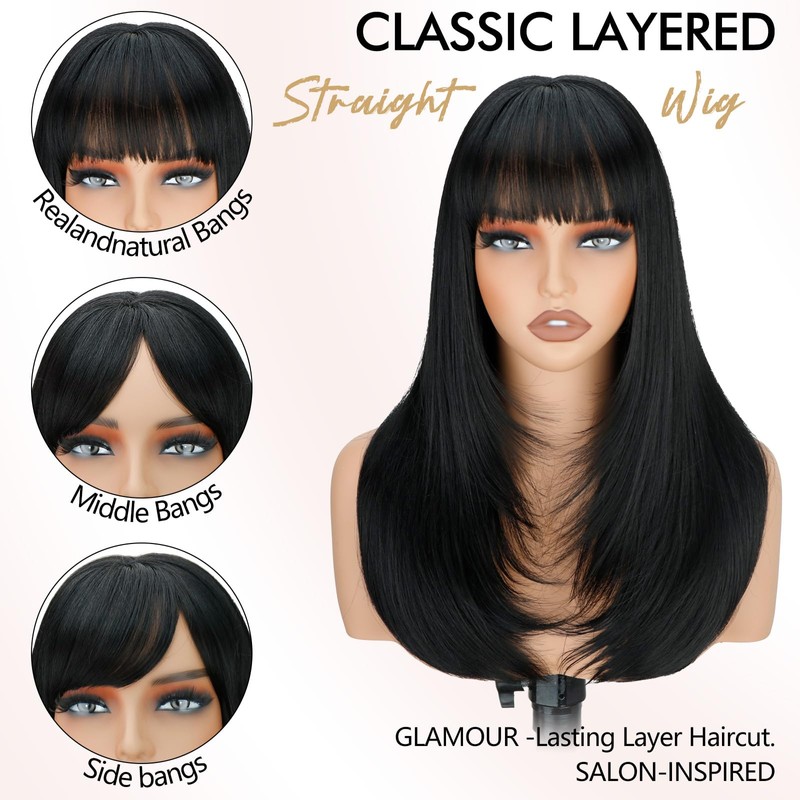 NOSTALGIA Wig with Bangs, 20 Inch, 4x4 Realistic Scalp, Natural
