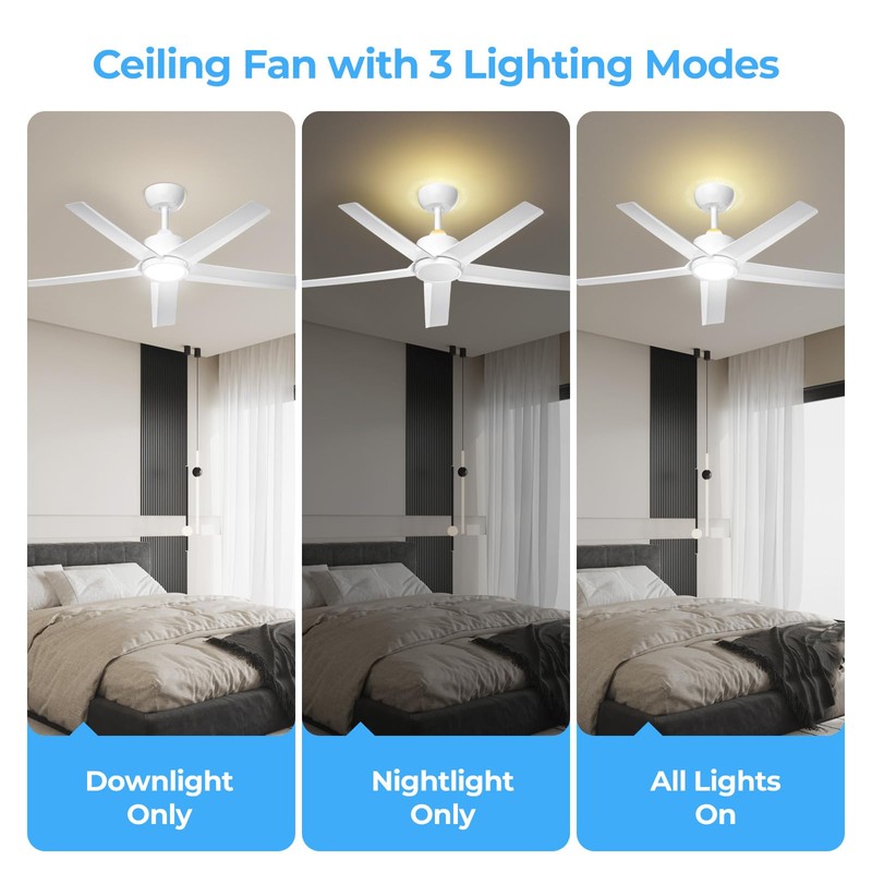 ocioc 44 Inch Ceiling Fans with Lights and Remote, White