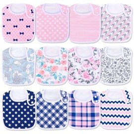 Benoxine Baby Bandana Drool Bibs Soft and Absorbent Organic Cotton Bandana Bibs Set for Girls Newborn Colors 3-36 Months 12 Pcs