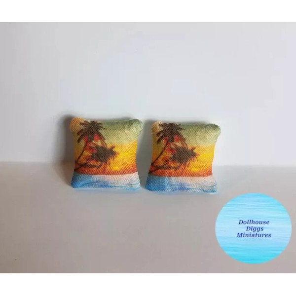 Miniature Beach Pillows Dollhouse Diggs 1:12 Mini Artisan Palms Ocean