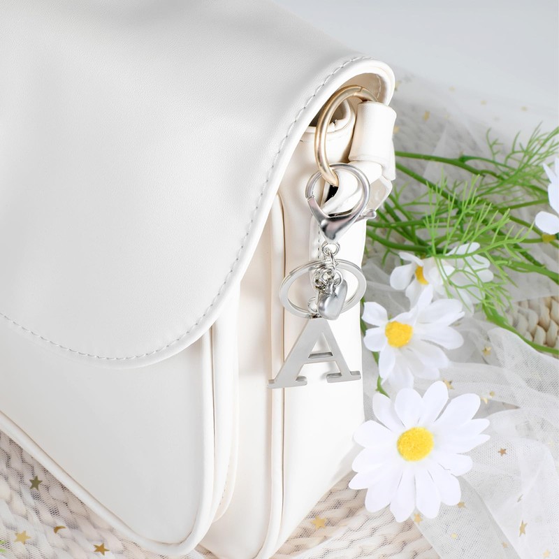 MWOOT Initial keychain, Stainless Steel Key Ring, Letter A keychain,