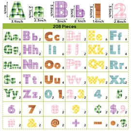 BeYumi 208Pcs Colorful Bulletin Board Letters for Classroom Spring Color Plaid Alphabet Letters Number Symbol Punctuation Cutout Letters for Bulletin Board Preschool Primary School Displays Wall Decor