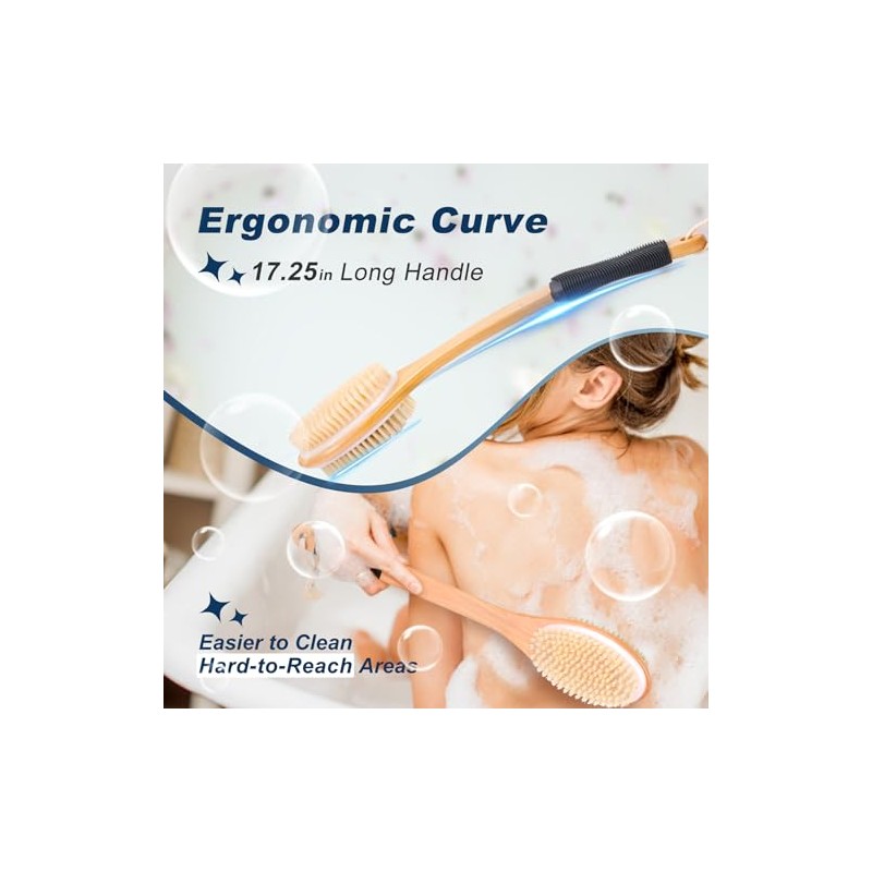 Depurador Cepillo Ergonómico Mango Largo Ducha Exfoliante Corporal Doble Cara