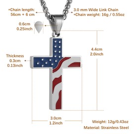 HZMAN American Flag Patriotic Cross Religious Jewelry Pendant Necklace, Silver lettering Prov 30:5