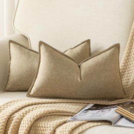 YAERTUN Pack of 2 Decorative Linen Soild Cushion Covers Farmhouse Neutral Throw Pillow Cases for Chair Couch Sofa Bedroom Living Room Home Decor 12 x 20 Inch 30x50 cm Khaki