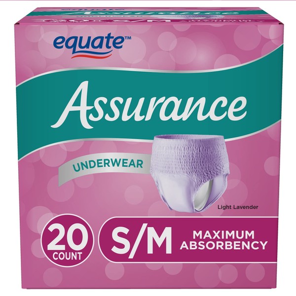 Assuranc Incontinence & Postpartum Underwear for Women, Maximum Absorbency, S/M, 20 Ct (Pack of 6 Total of 120 Ct)